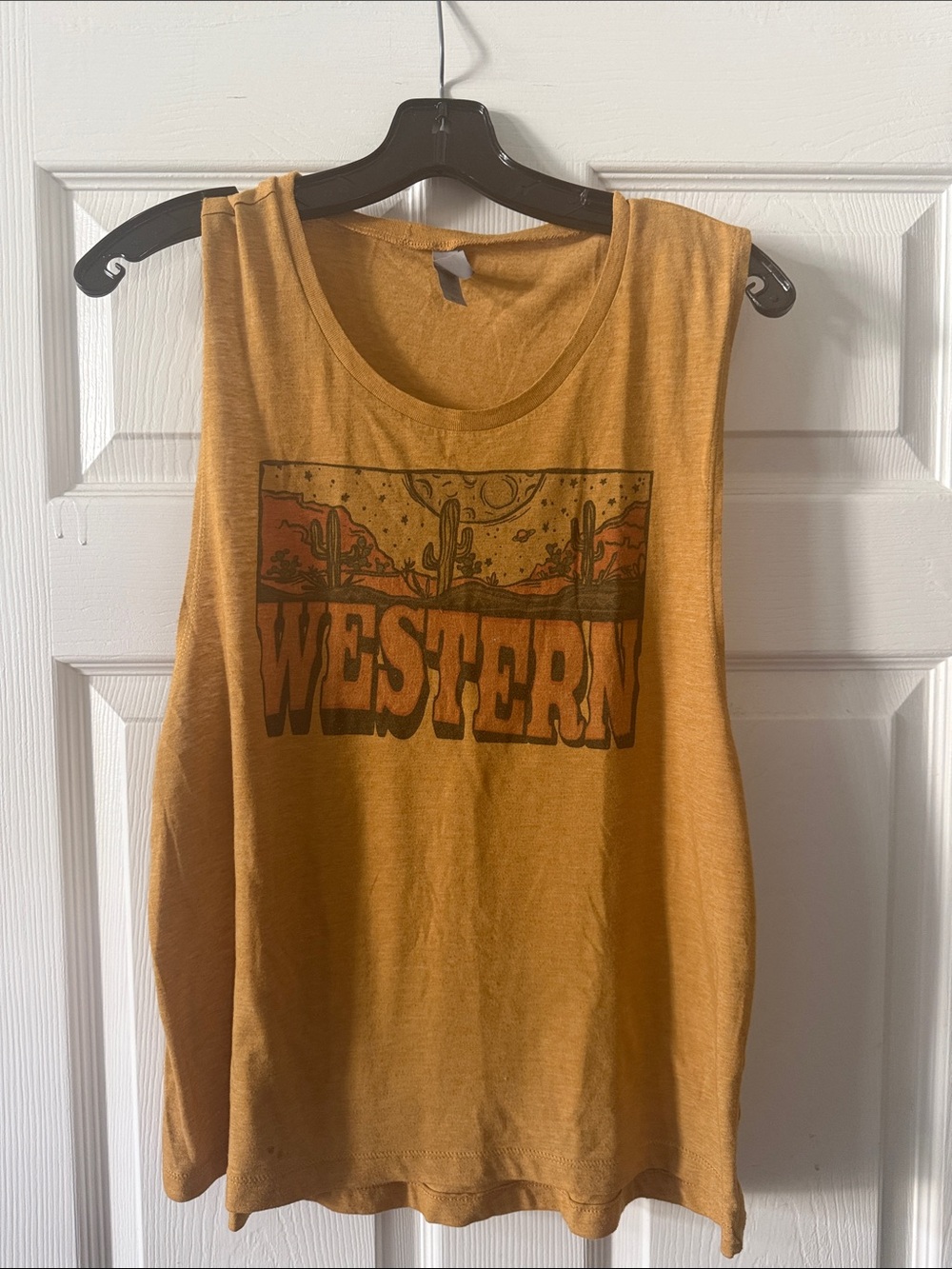 Western Graphic Muscle Tank Top - Mustard